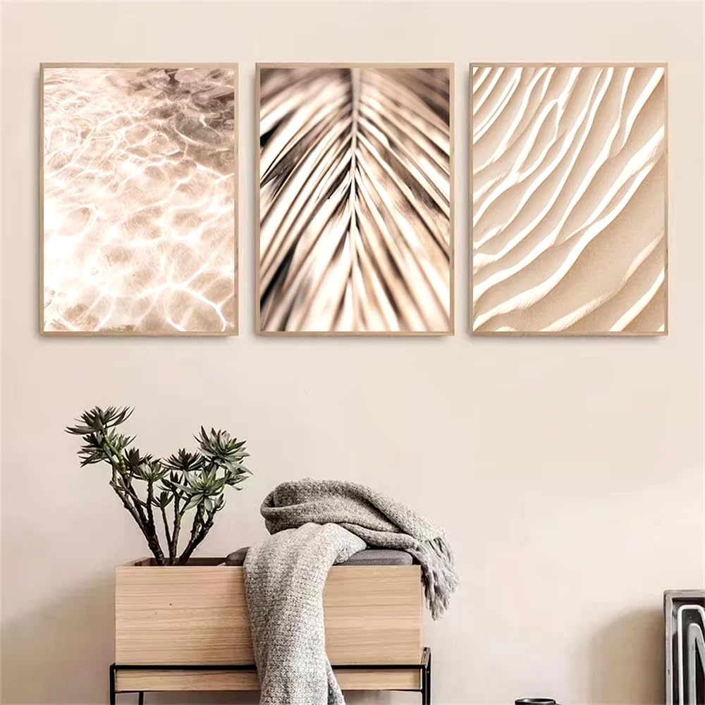 WUHBCZ Art Pictures-Abstract Palm Leaf Beige Poster Oil Painting Beach Print Wave Wall Art Poster Nordic Wall Painting Living Room Picture Office Home Decoration-40 * 60cm/3PCS (No Frame)