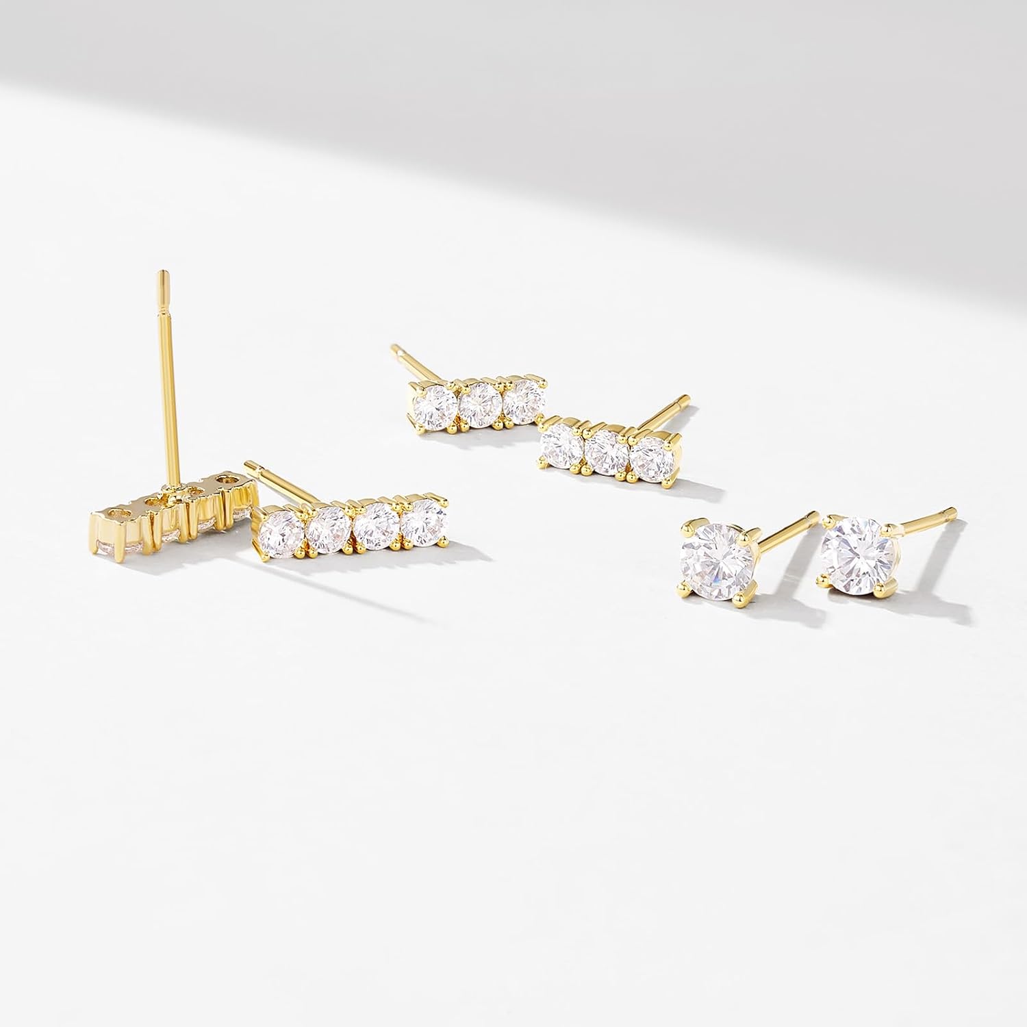 KissYan Stud Earrings Set for Women, 14K Gold Plated 3 Pairs Cubic Zirconia Small Stud Earring Multipack Hypoallergenic Dainty Trendy Jewelry Gifts - Image 5