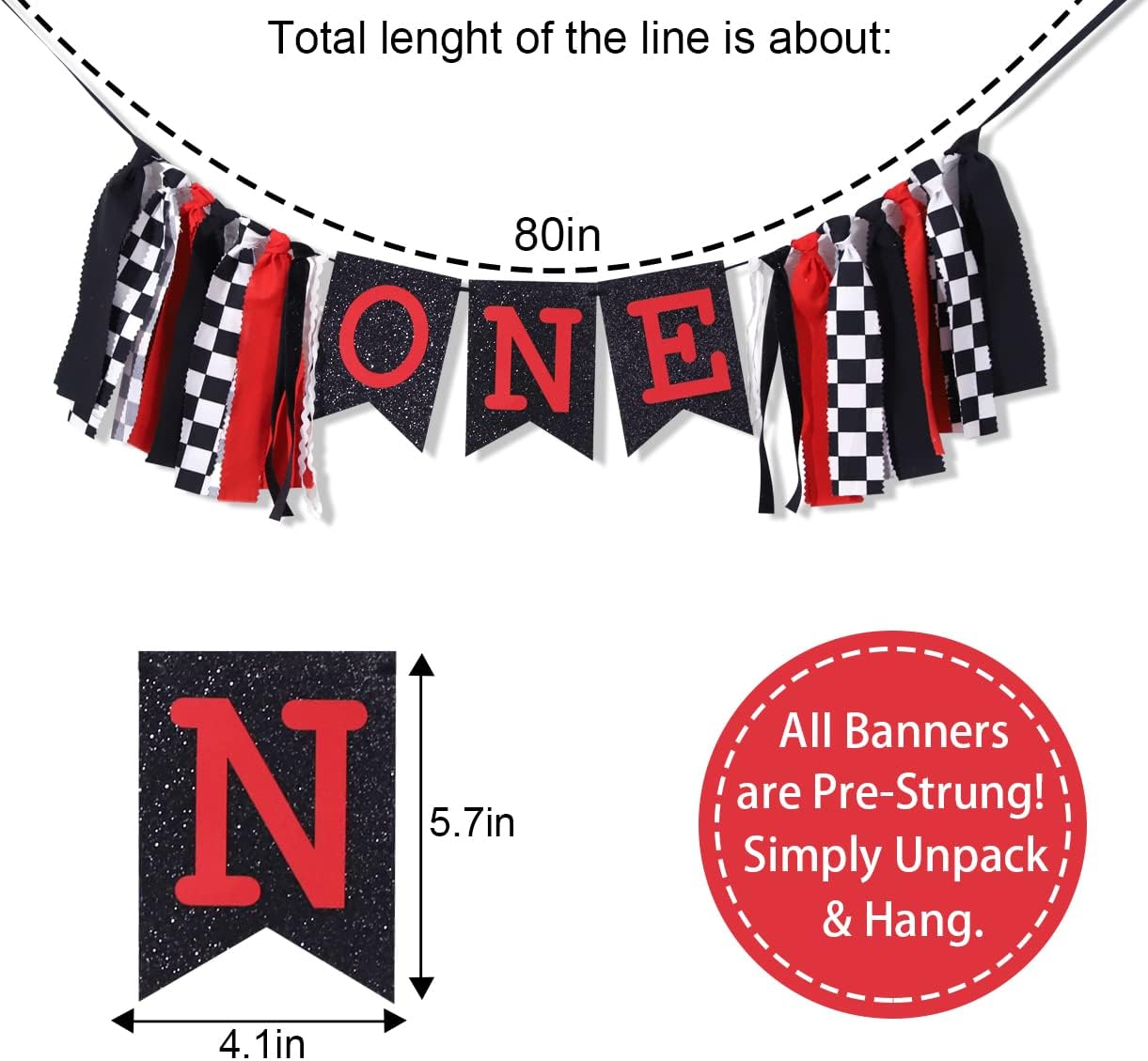 Racing High Chair Banner - Racing First/1st Birthday Party Decorations,Race Car First/1st High Chair Banner,Checkered Flag Racing Birthday Decorations - Image 2