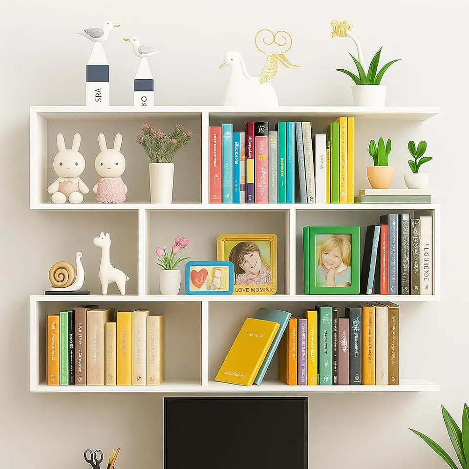 Prateleira Flutuante 70x70cm de Parede Branca, Design Modular com Compartimentos, Organizador para Livros e Decoração Quadros Fotos Nicho MDF Original