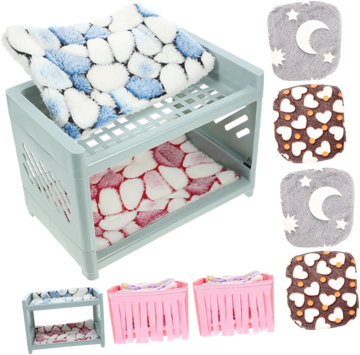 Small Animal Bunk Bed Set with Plush Mats and Blankets, Hamster Hideout Nest for Guinea Pigs and Hamsters, Double-Layer Cozy Shelter for Small Pets, 2 Sets Random Color