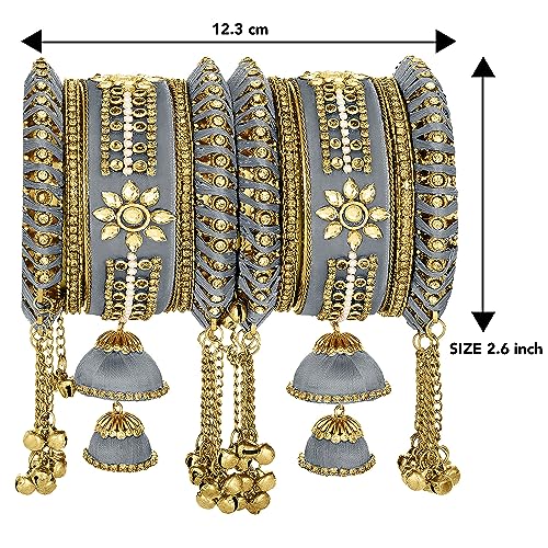 Image of Peora Velvet Silk Thread Kundan Studded Chuda Bangles Set Gift for Women