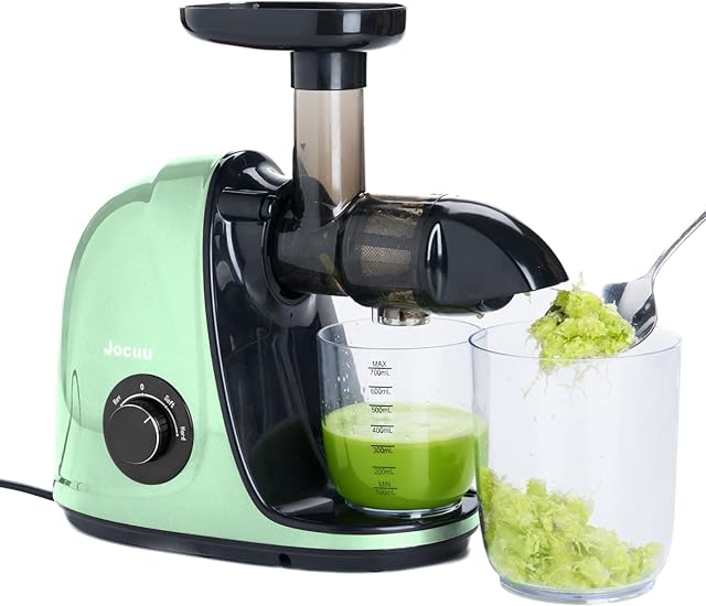 Jocuu Slow Masticating Juicer with Soft/Hard Modes Easy to Clean Quiet Motor & Reverse Function, Cold Press Juicer for Fruit and Vegetable, 90% Juice Yield, with Brush & Recipes (Light Green)
