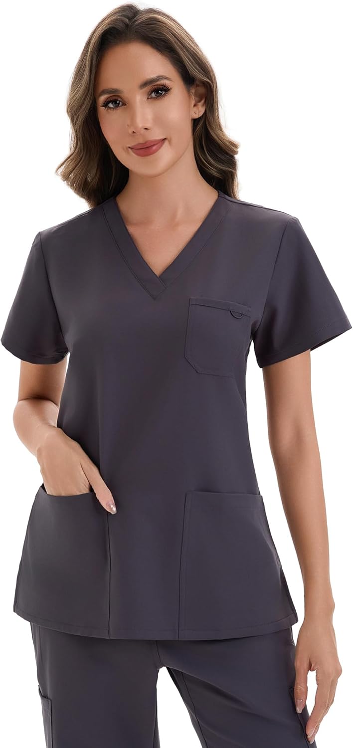 Women's Scrub Top Short Sleeve Medical Shirts Stretchy Soft Nurse Uniform V Neck Top Tee With 3 Pockets - Image 3