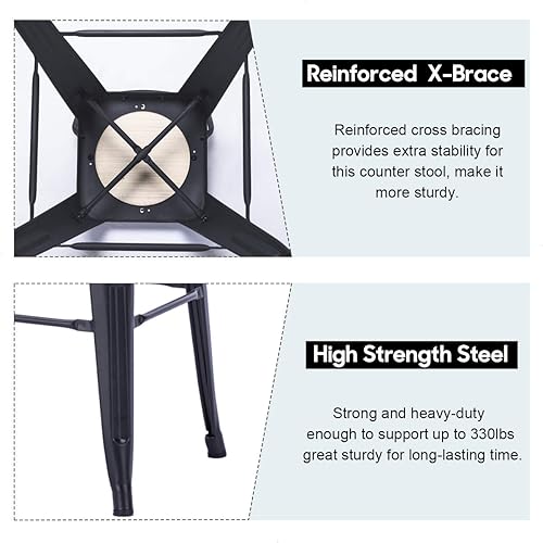 Miniatura 56 de Alunaune Juego de 4 taburetes de bar de metal de 26 pulgadas, taburetes de bar de altura de mostrador negro mate, sillas de barra industriales con