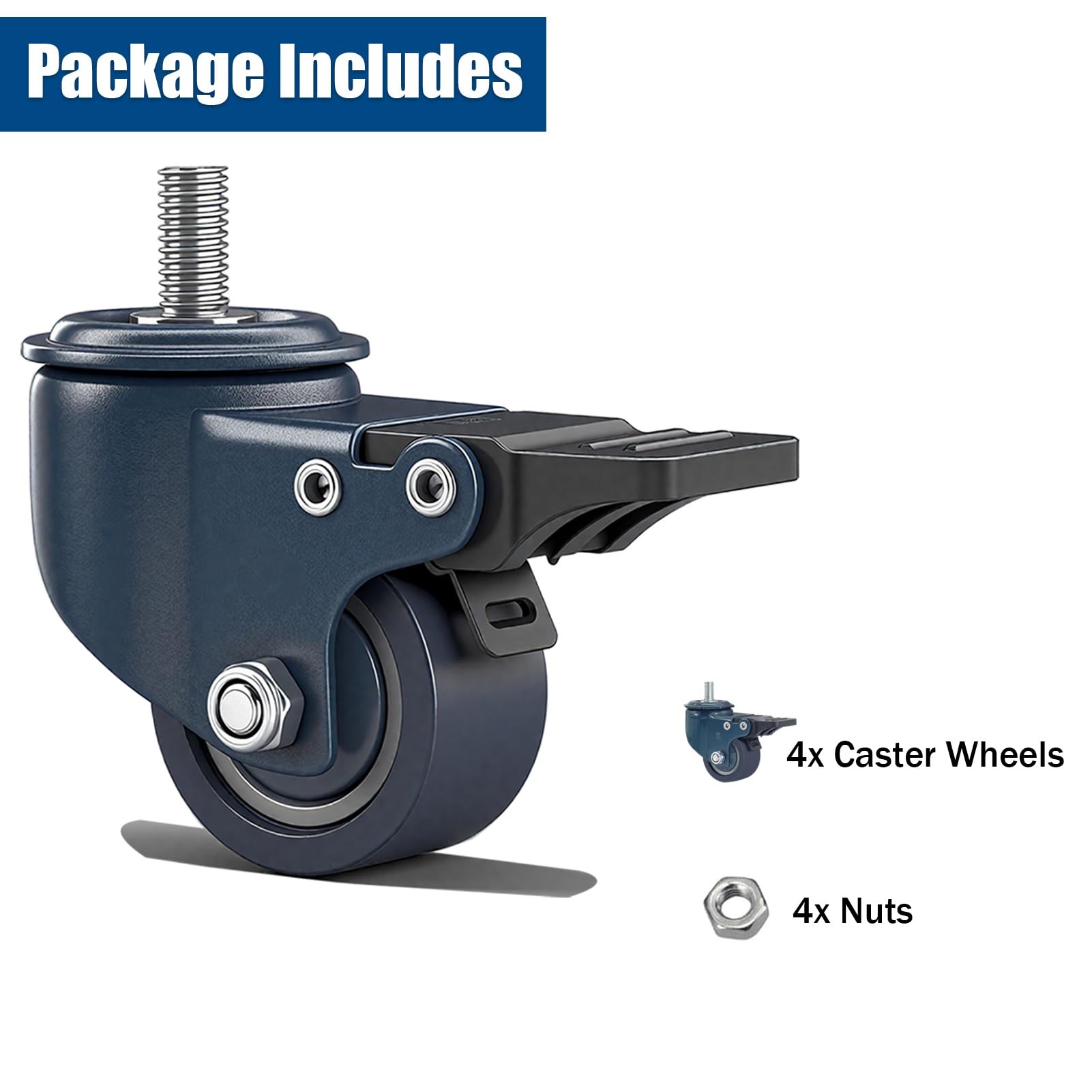 Industrial Stem Casters - M8 Locking Brake Wheels -8 Industrial Stem Casters - M8 Locking Brake Wheels -8