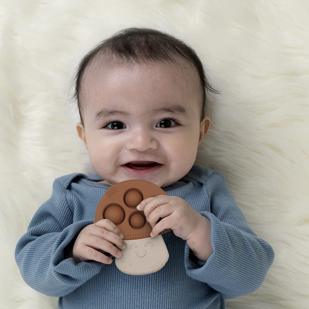 Itzy Ritzy Sensory Popper Toy for Babies - Itzy Pop Features Raised Textures to Soothe Sore Gums, Relieve Stress & Improve Motor Skills - Baby & Toddler Fidget Toy for 3 Months & Up (Mushroom)