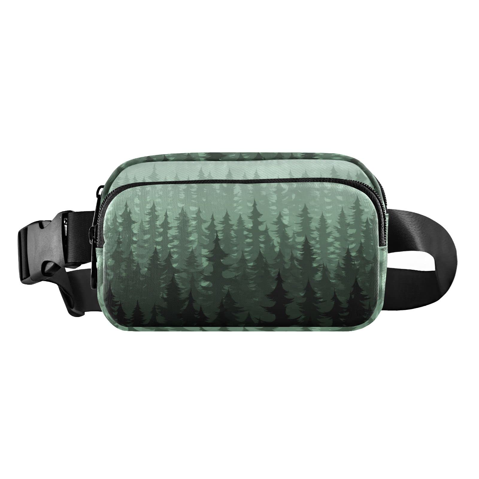 Oyihfvs Green Nature Forest Landscape of Pine Fir Trees Art Adjustable Fanny Waist Pack Pouch, Waterproof Runners Sports Waist Pack Wallet for Sports Hiking Fitness Cycling Gym Women Men