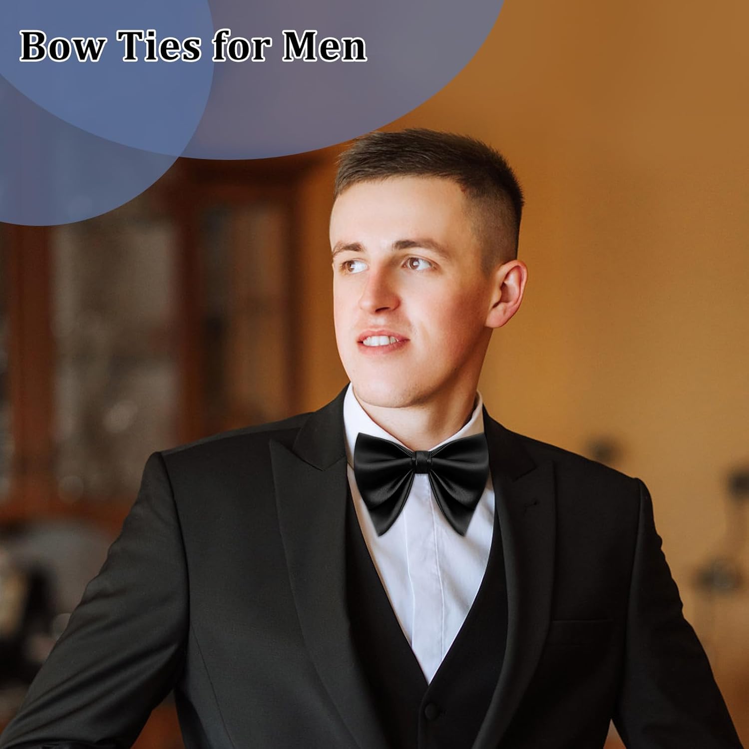 Oversized Bow Ties for Men, Mens Bow Tie Adjustable Pre-tied Bowtie Solid Color Bowties for Wedding Banquet Prom Daily - Image 6