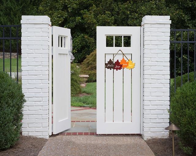 Miniatura 6 de KPSheng Letrero colgante de madera con texto en inglés Hello September para colgar en la puerta, diseño rústico de hoja de arce para decoración del