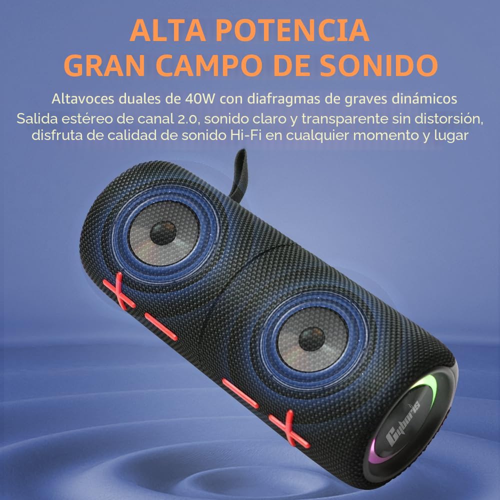 CYBORIS Altavoz Bluetooth Dual Portátil Divisible 2 en 1 de 40W, Altavoz Inalámbrico Divisible Resistente al Agua V5.3 con Graves Profundos y Sonido Estéreo Potente, 24H de Reproducción