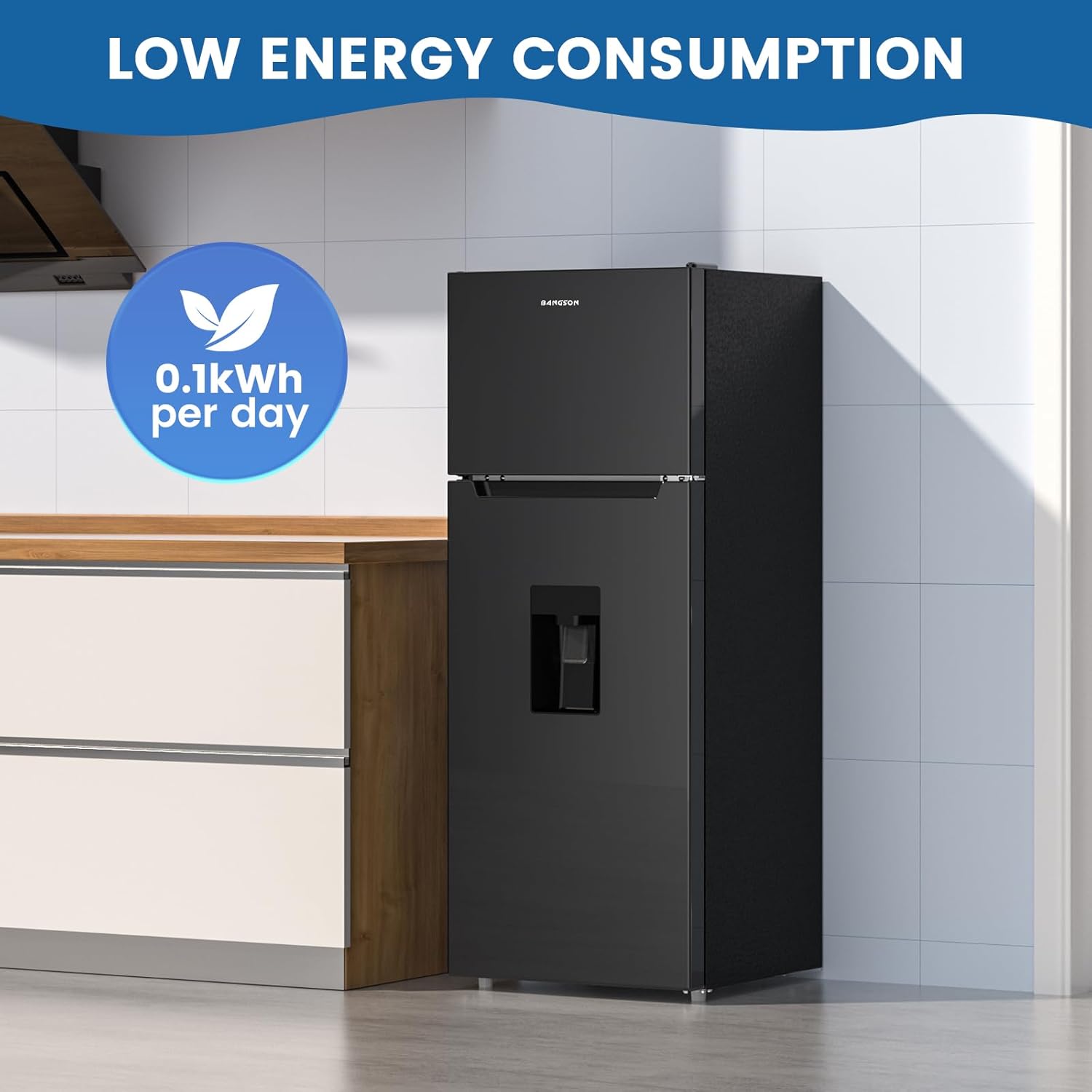 BANGSON 7.3 Cu.Ft Refrigerator with Water Dispenser, Apartment Refrigerator with Freezer, Adjustable Thermostat, Low Noise, Fridge for Office, Kitchen, and Home, Black