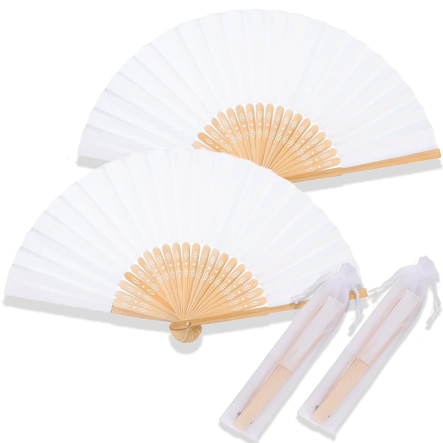 JOOTUEPO Folding Fans, 2 Pieces Paper Fans hand fan folding Bamboo Handheld Fan Folding DIY Handmade Fans For for Wedding Gift, Party, Home Decoration