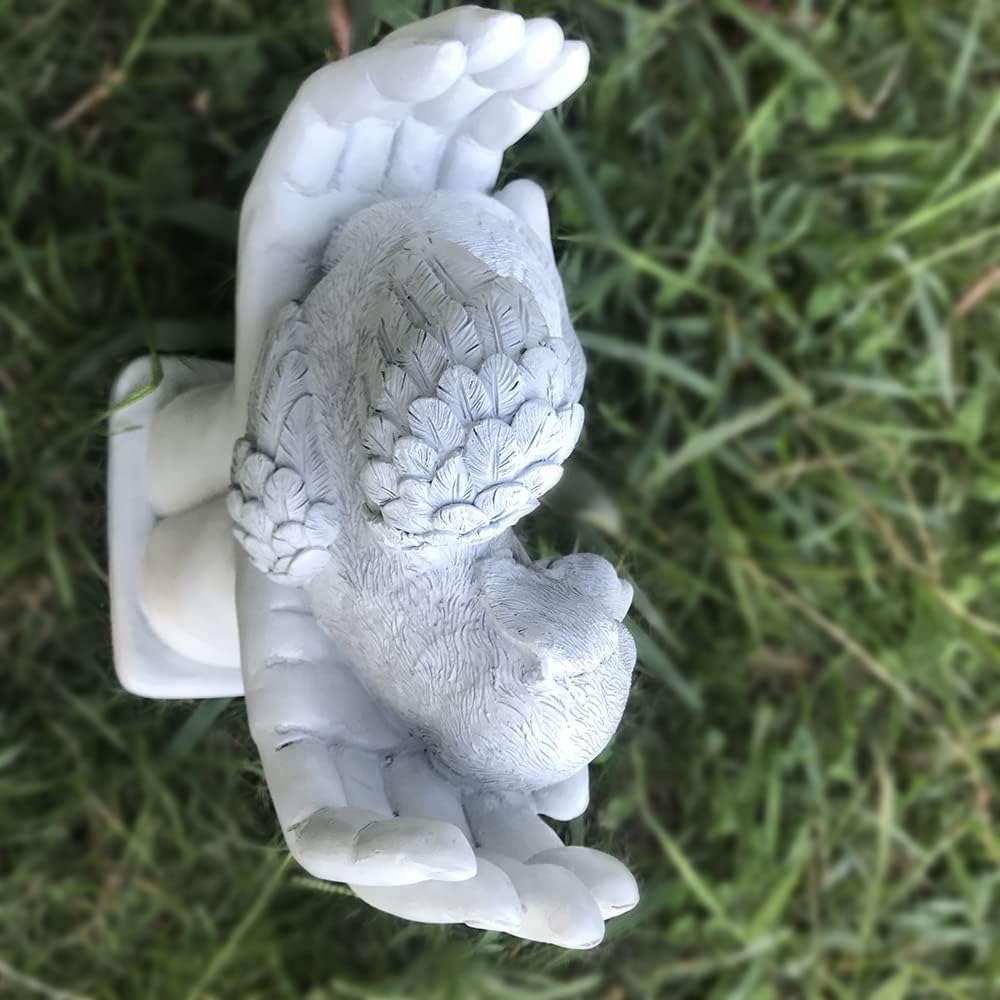 Personalized Memorial Dog Angel Tribute Statue with in God's Hands, Pet Dog Grave Marker Headstone Memorial Garden Stones-Customizable Name and Date