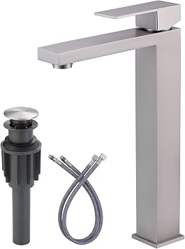 ARCORA Vessel Sink Faucet Brushed Nickel, Single Handle Tall Bathroom Faucet, Single Hole Lavatory Vanity Mixer Tap with Pop Up Drain and Supply Lines