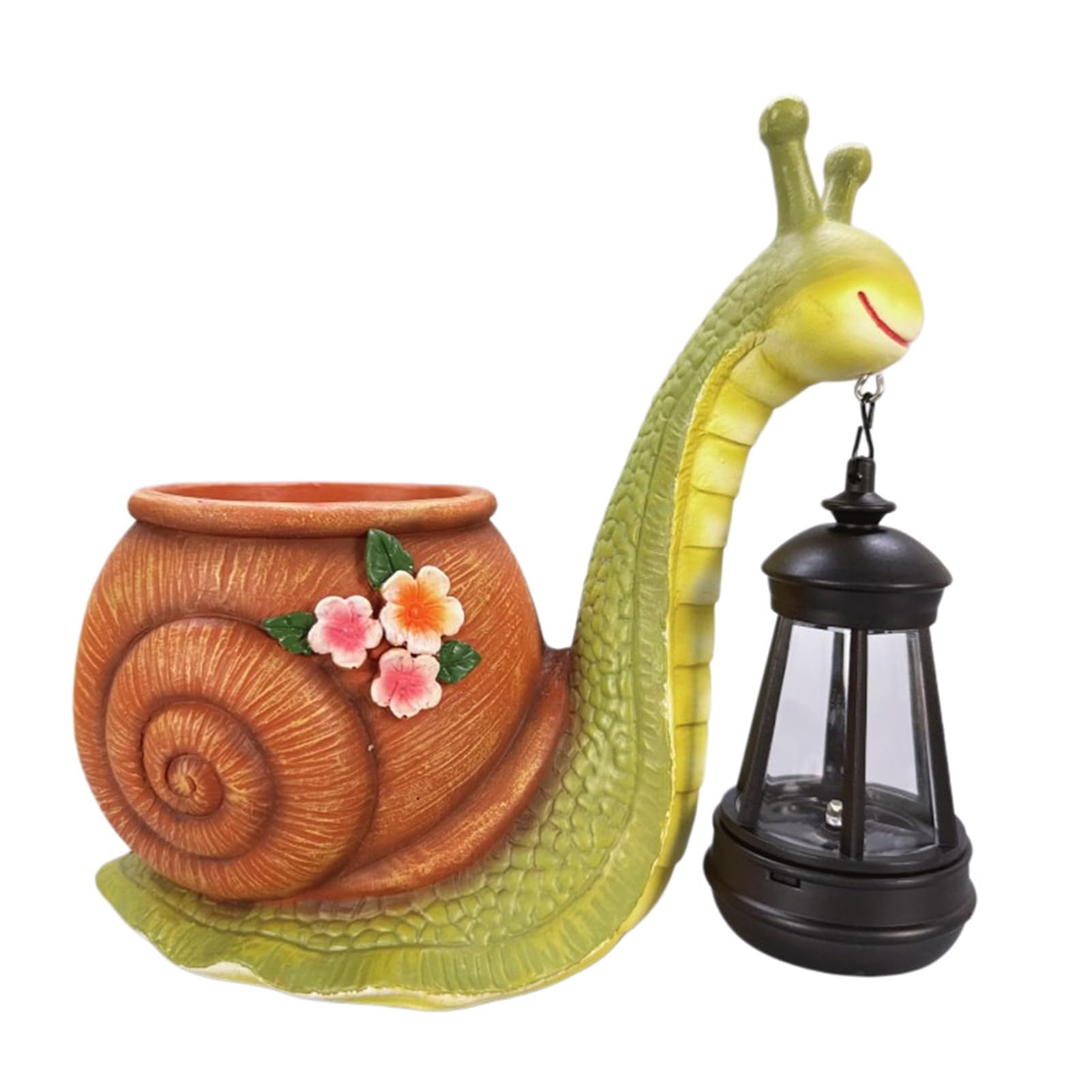 matumou Snail Statue Planter, Solar Garden Light, Cute Snail Holding Solar Lantern, Resin Decorative Flowerpot with Warm Light for Patio