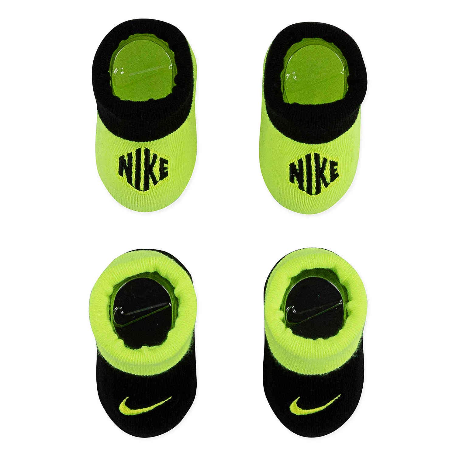Nike Baby Booties 2 Pairs (Black(LN0389-364)/Volt, 0-6 Months)