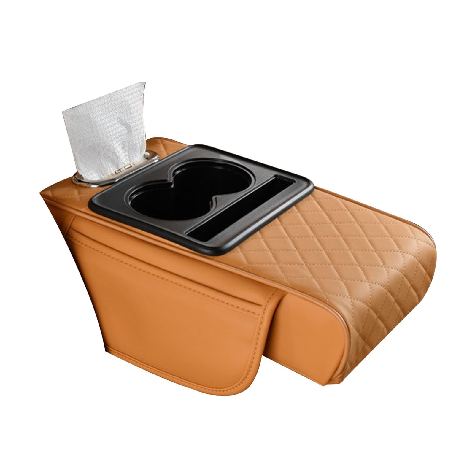Glifora Multifunctional Car Armrest Box - Faux Leather Armrest Organiser Mat, Centre Console Cover with Side Pockets, Cup Holder, Phone Slot, Tissue Box Slot for Car Interior Storage