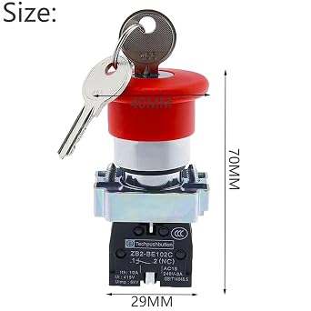 XB2-BS142 Key Emergency Stop Rotary Push Button Switch 2 Position Locking 22mm 1NC 2NC 1NO/1NC Mushroom Head Button (Color : XB2-BS142, Size : 2NC)