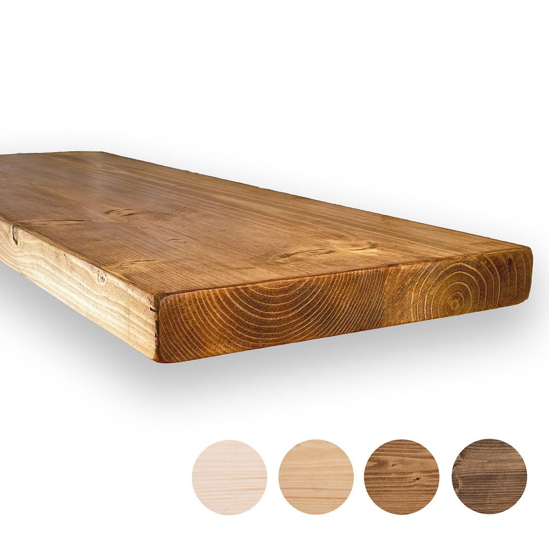 MoonTree Rustikales schwebendes Regal, 60 cm x 30 cm x 3.8 cm, dunkle Eichenoptik