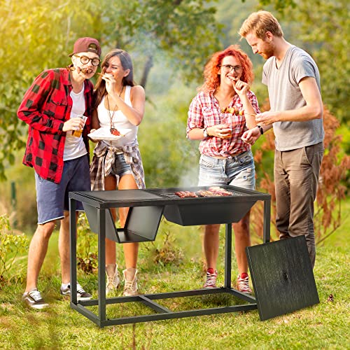 Outsunny 4-In-1 Fire Pit, Bbq Grill, Ice Bucket Cooler, Garden Table, With Cooking Grate, Log Grate & Waterproof Cover, Galvanized Steel Wood-Burning Fireplace With Spark Screen & Poker #TOP1