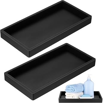 Set of 2 Bathroom Trays Decorative Tray White Silicone Storage Tray Cosmetic Trays for Kitchen Sink Dressing Table Bathtub Bathroom Decoration Rectangle 20 x 10 cm Black