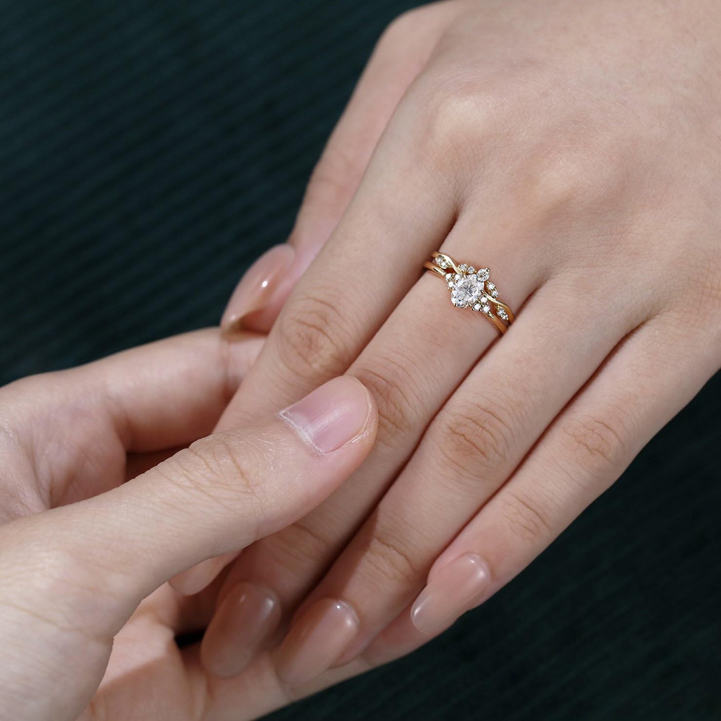 Moissanite Bridal Set for Women 1 CT Oval Cut Moissanite Engagement Ring with Marquise Curved Wedding Band Colorless VVS1 925 Sterling Silver/10K 14K Solid Gold Promise Ring Set Ring Size 4-14