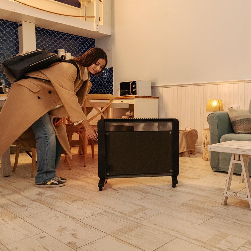 Person moving the heater with wheels