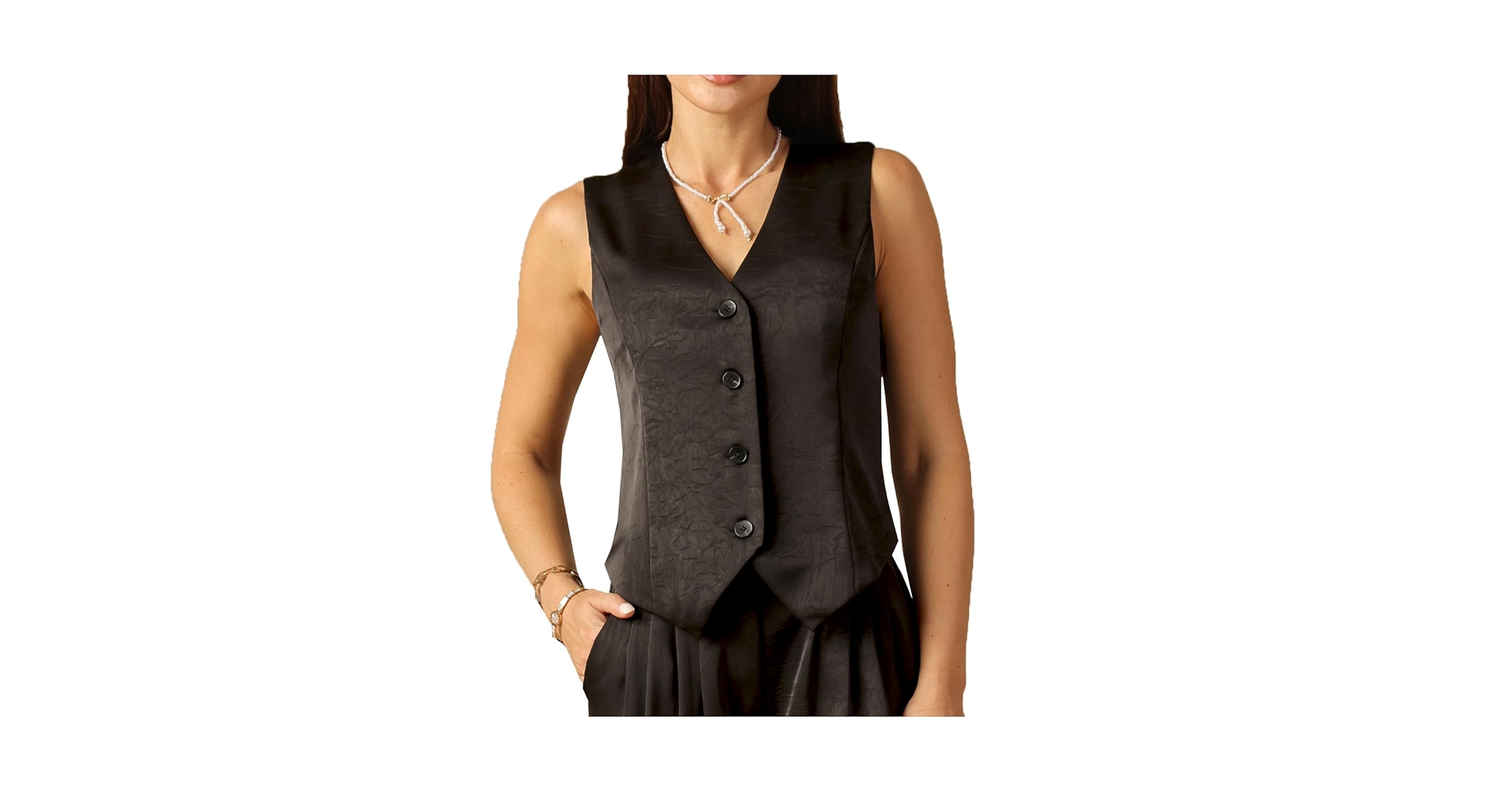 トップス Satin chic vest Sxiwei Woman's Shiny Patent Leather Metallic Sleeveless
