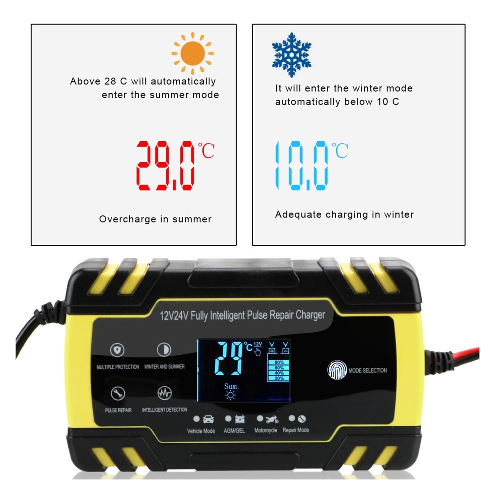 12V 24V 8A Cyfrowy Wyświetlacz LCD W Pełni Automatyczna Ładowarka Samochodowa Ładowarki Do Akumulatorów Kwasowo-ołowiowych Na Mokro łAtwa W UżYciu