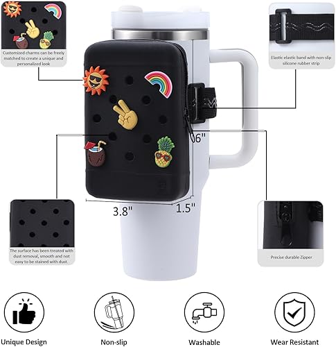 Miniatura 3 de Bolsa de silicona para botella de agua con 5 dijes, botella de agua de mano para Quencher Adventure de 40 onzas y Stanley IceFlow de 20 onzas y 30