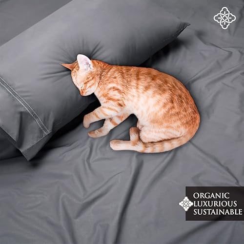 Miniatura 10 de BIOWEAVES Juego de 4 sábanas de tejido de percal de 100 % algodón orgánico, crujientes, suaves y naturalmente refrescantes, de 300 hilos, con