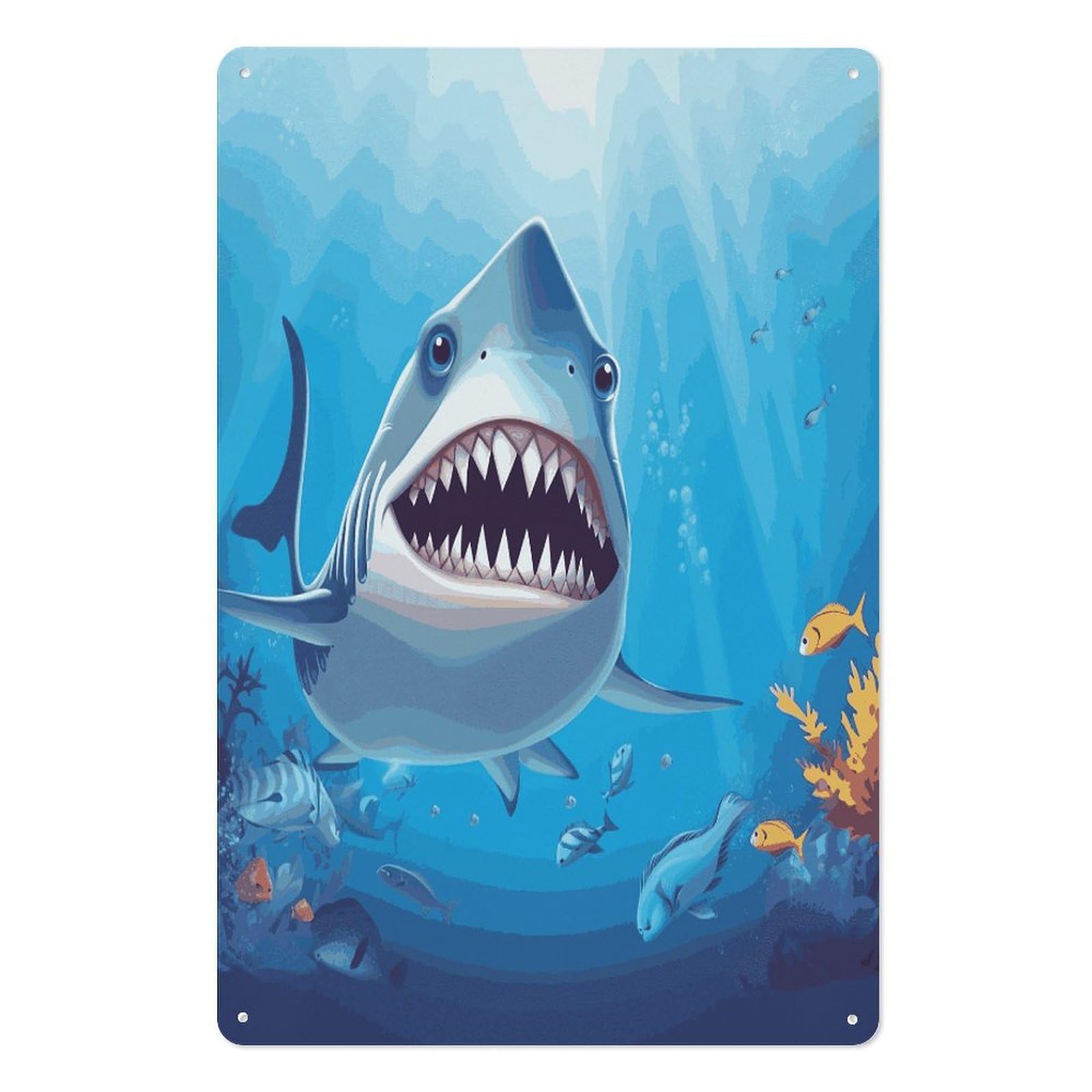 Adfgyerh Style Smiling Shark Tin Sign Hanging Art Prints,Wall Decor For Gifting And Party Decoration 7.9X11.8 Inch,Wall Art For Home Garden Greenhouse Living Room Bedroom Yard