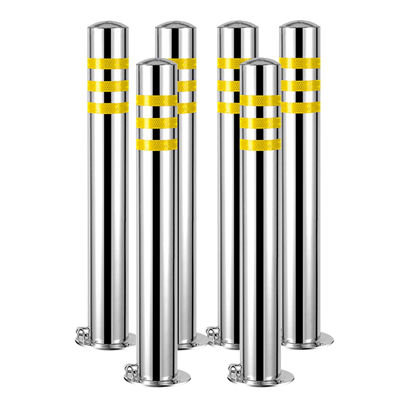 SGKOMN Removable Stainless Steel Safety Bollards with Reflective Strips - 8PCS Yellow Traffic Control Posts, 23.6in for Secure Road Construction Solutions, 6pcs-yellow-750mm/29.5in