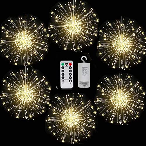 FOOING Luces de Fuegos Artificiales LED 120 LEDs, Guirnalda Colgante a Pilas con 8 Modos, Luces Decorativas para Navidad, Fiesta, Bodas, Ventanas, Jardín y Exterior