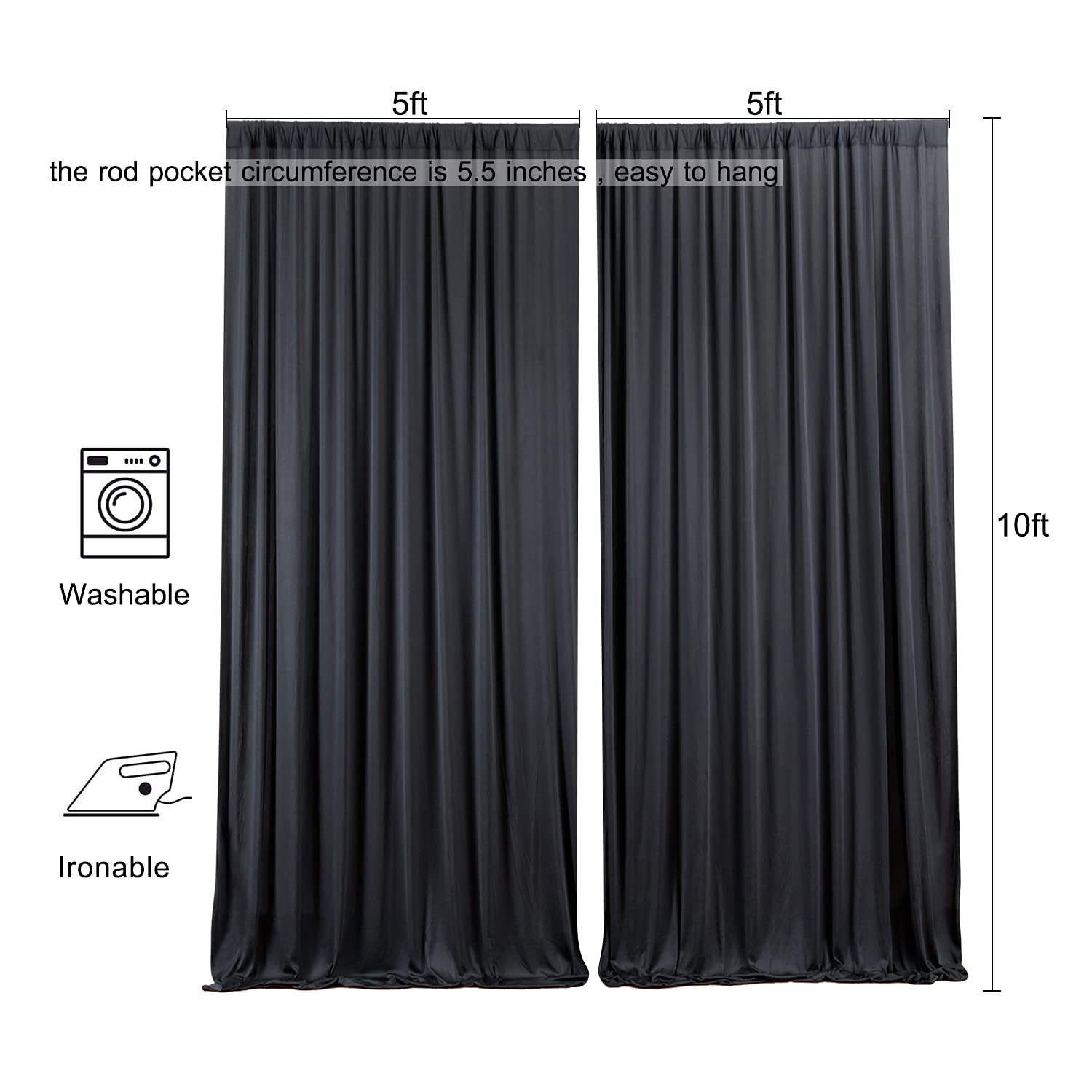 10ft x 10ft Wrinkle Free Black Backdrop Curtains for Parties, 2 Panels 5ftx10ft Polyester Photo Backdrop Drapes for Wedding Birthday Graduation Photography Background — view 7