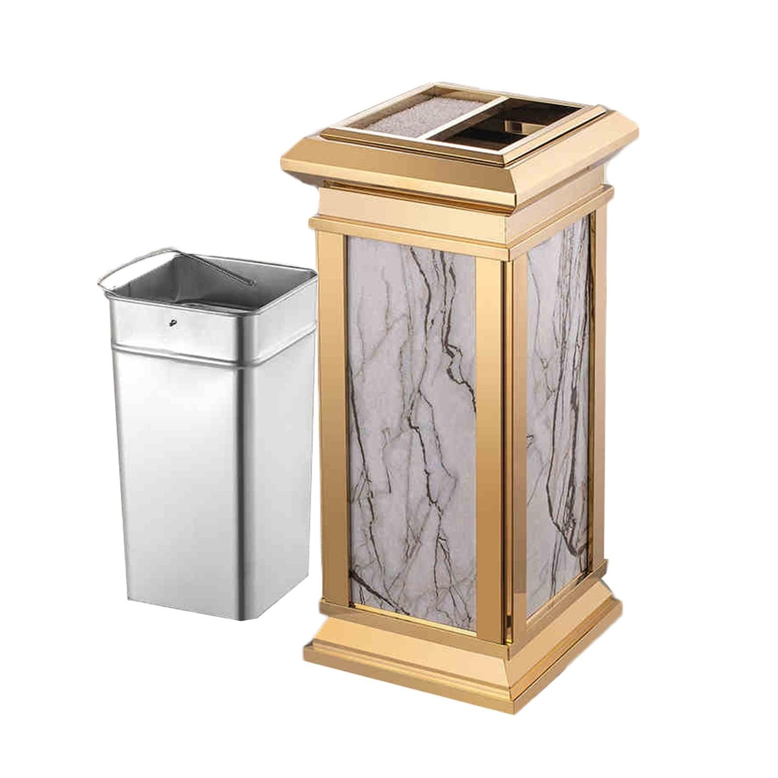 Cubo de basura con cenicero de columna cuadrada para hotel y centro comercial de 30x30x67 cm