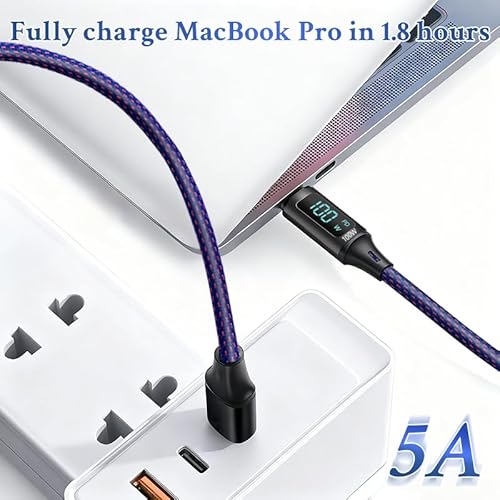 Cabo de carregamento rápido de 100 W tipo C para tipo C, 2 m, extra longo, 0,4A, compatível com iPhone 17/15/16 Pro Max/Plus/Air, Samsung Galaxy S20 S10 S9 S8, Note 9 10+, A11 A20 A50 A51 A60 A71