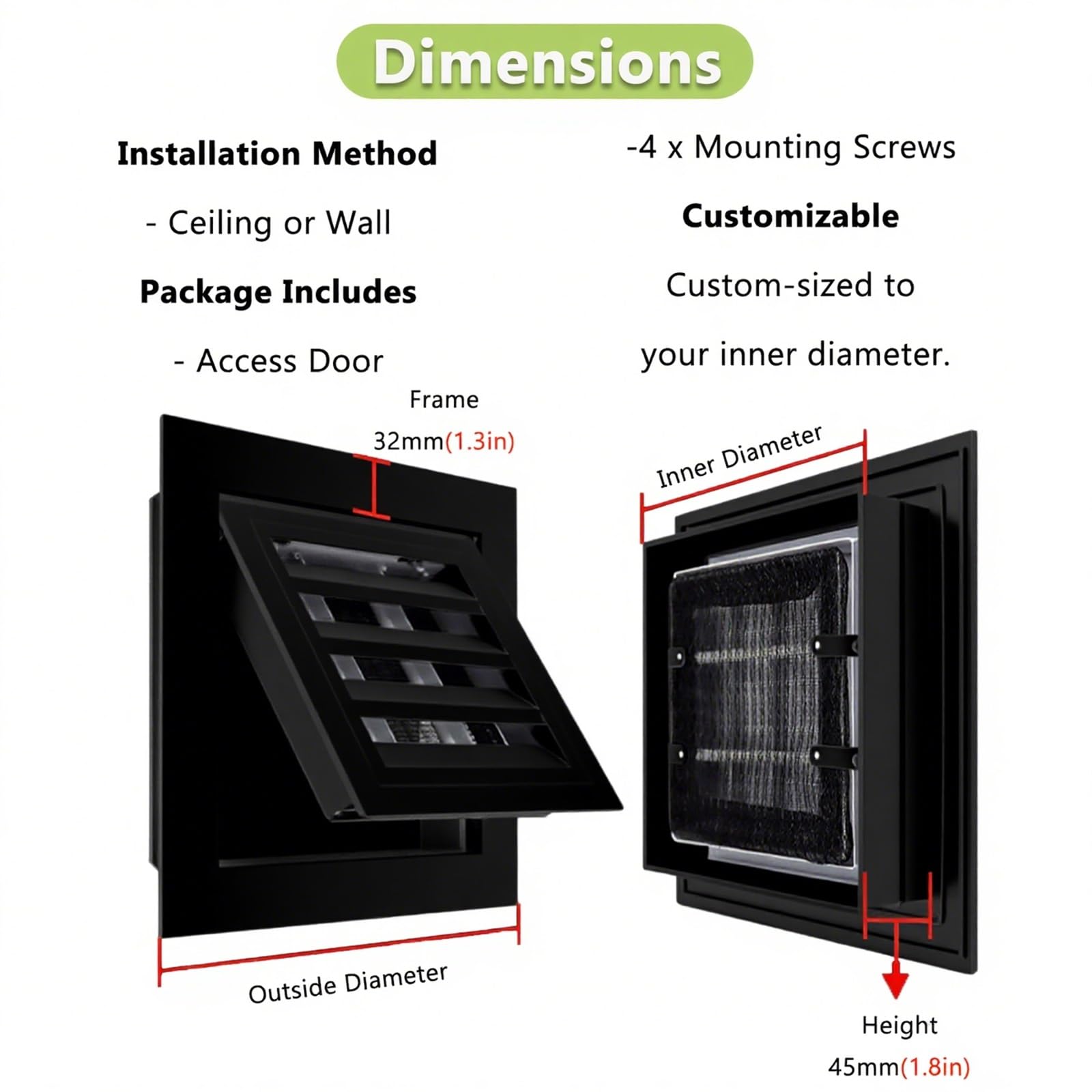 1 panel de acceso con persiana, ventilación de HVAC negra para salas limpias y uso residencial, 12 x 18 pulgadas, duradero, control de flujo de aire, fácil instalación, ideal para espacios comerciales