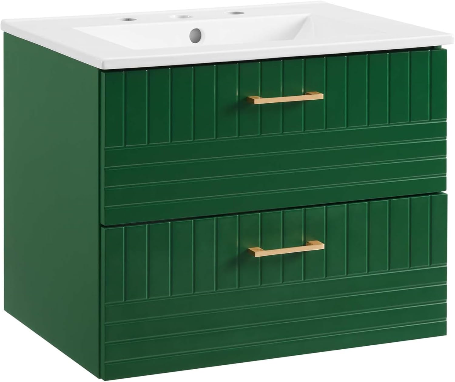 Ergode Daybreak 24 Bathroom Vanity-Contemporary Style, Matte Finish, Gold Metal Hardware, Ample Storage, Wall-Mounted, Ceramic Sink Basin