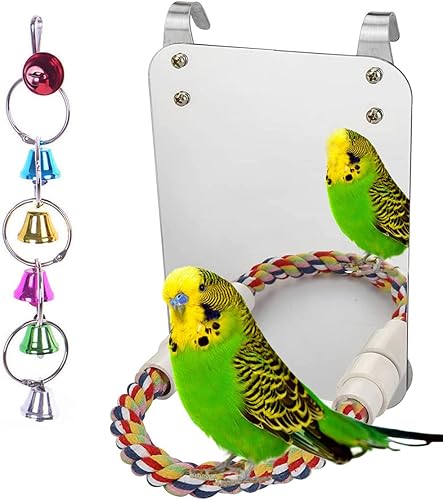 Miniatura 7 de LOPERDEVE Espejo de pájaro de 10.6 pulgadas con cuerda, perca para pájaros, columpio cómodo, perca para grises, amazonas, periquitos, cacatúas,