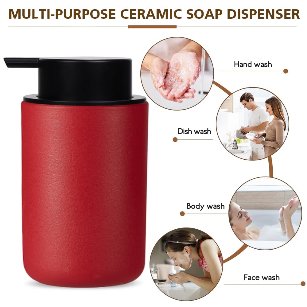 Czerwony spieniający dozownik mydła do rąk z czarną pompką, pianka ceramiczna do łazienki, do wielokrotnego napełniania 350 ml do dezynfekcji, żelu pod prysznic, mycia