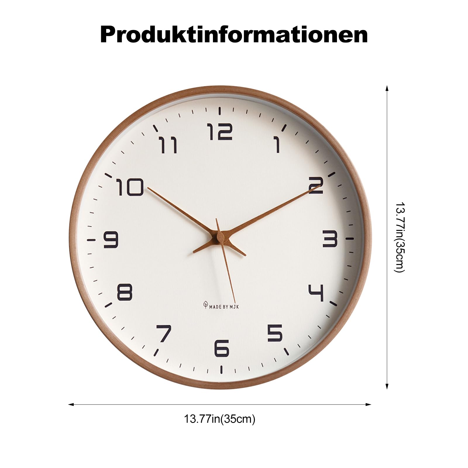Ergocar Wanduhr, Moderne Stille Ohne Tickende Runde Holzwanduhr Batterie Batterie Angetriebenes Schlafzimmer, Wohnzimmer, Eingang, Küche, Büro