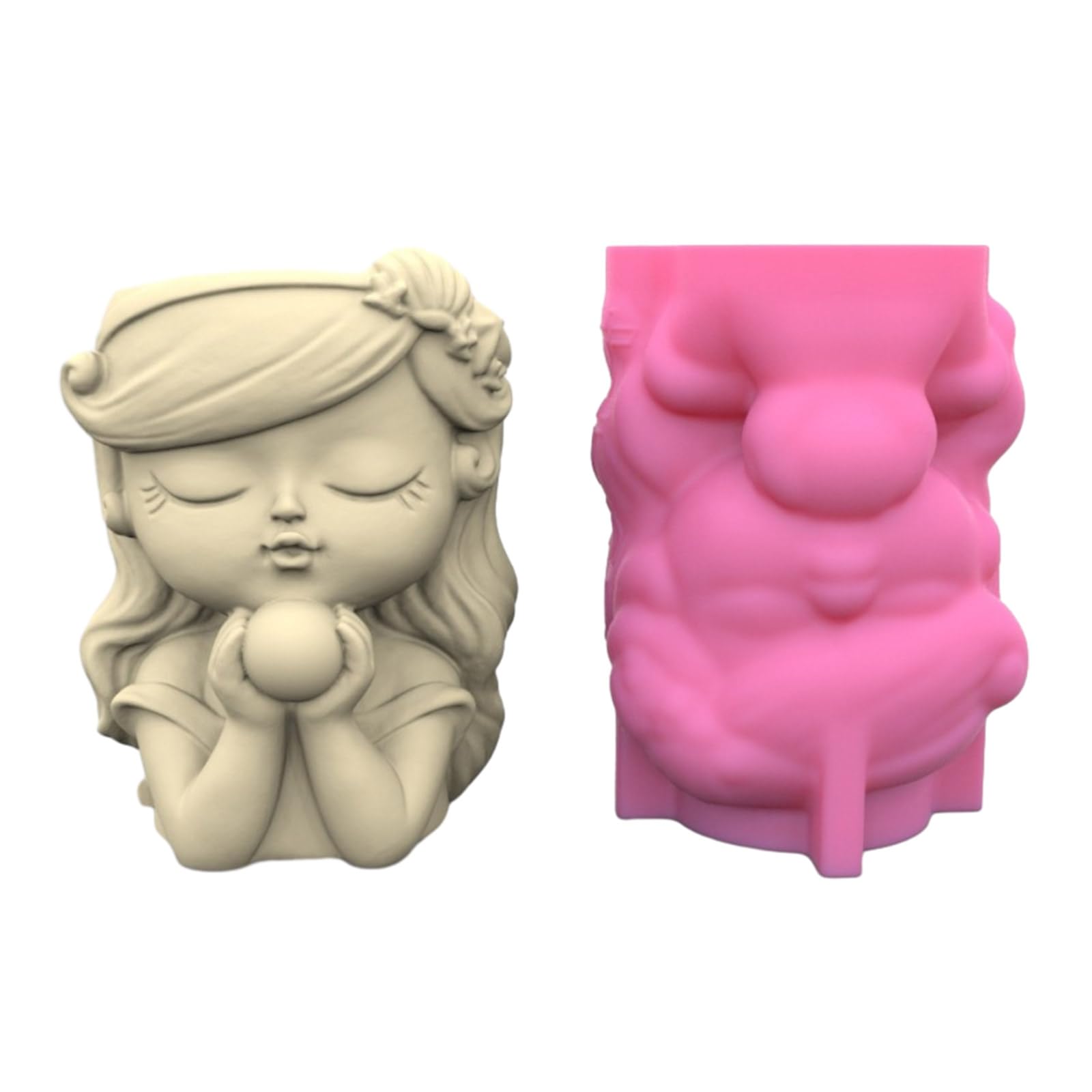 NEWFT Flower Silicone Wishing Girl Flowerpot Epoxy Resin Casting Candle Holder Resin Mold Storage Box Mold
