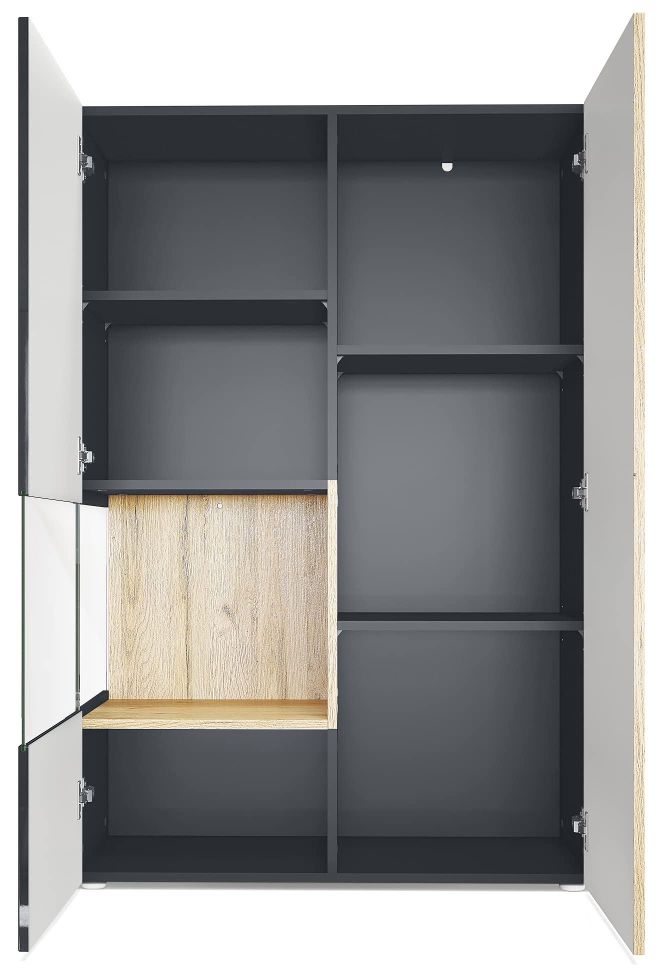 Vladon Armadio Espositivo Morena 91,5x136,5x37 Cm – Frontale Lucido Grigio Sabbia Con LED, Apertura Push-To-Open, Made In Germany