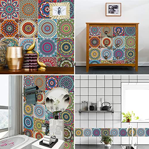 16 Pcs Moroccan Style Decorative Tile Stickers, 6"X6" Vinyl Self Adhesive Removable Waterproof Peel And Stick Backsplash Walls Stickers For Kitchen Backsplash, Bathroom, Stairs, Home Décor #TOP3