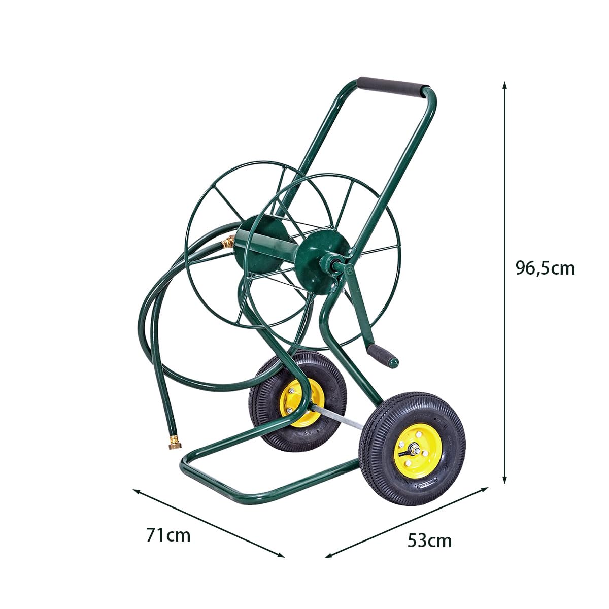 GOPLUS Schlauchwagen Metall, Gartenschlauchwagen für 3/4" Schlauch bis 61m, Schlauchtrommel mit Gummirädern & 188 cm Einlassschlauch, Schlauchaufroller Garten, 71 x 53 x 96,5cm, Grün