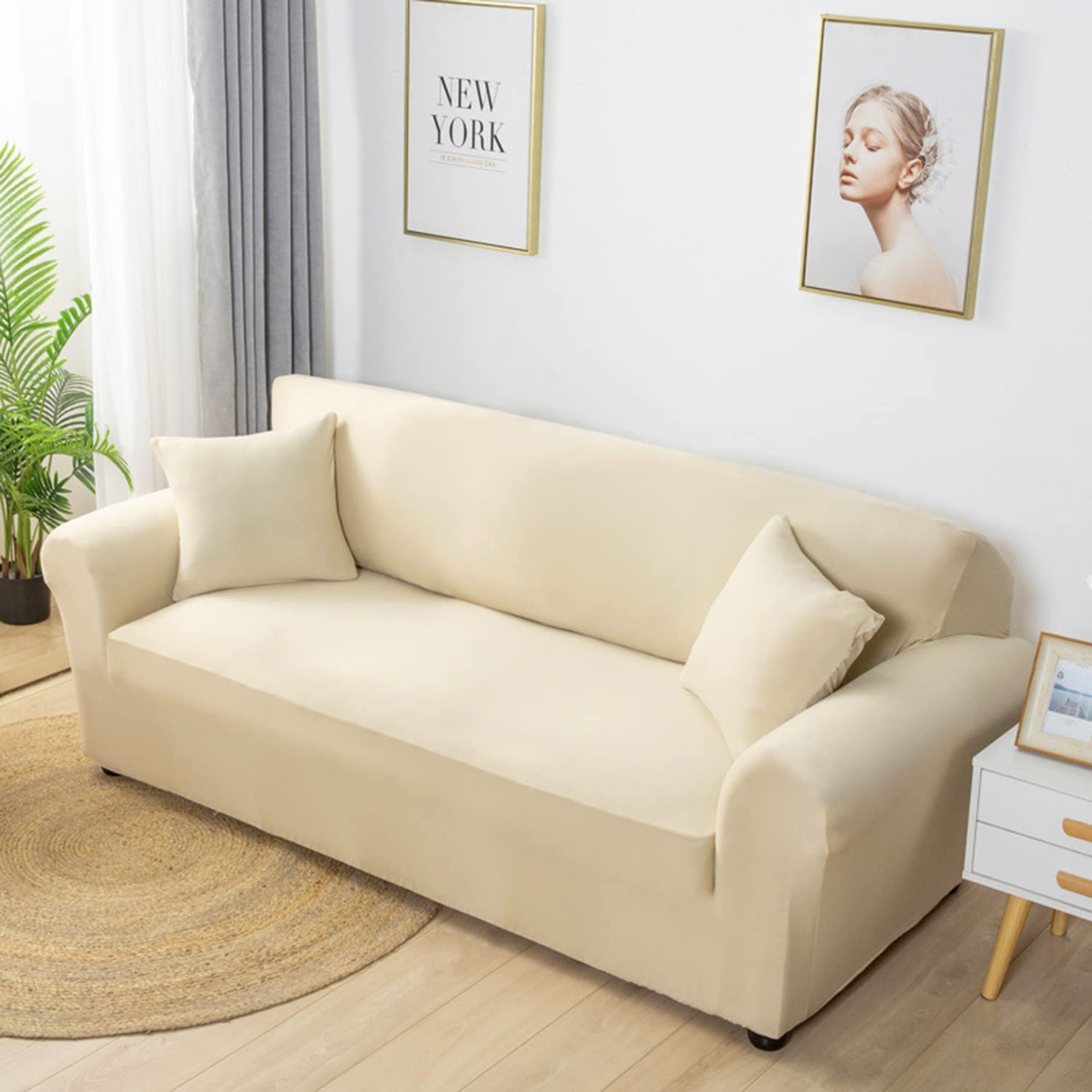 Housse de canapé extensible pour protéger un meuble 3 places jauni