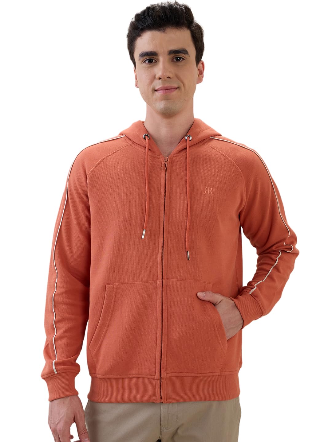Men Regular Fit Solid Pattern Cotton Polyester Blend Hooded Full Sleeve Casual Sweatshirt Dark Orange-image-27