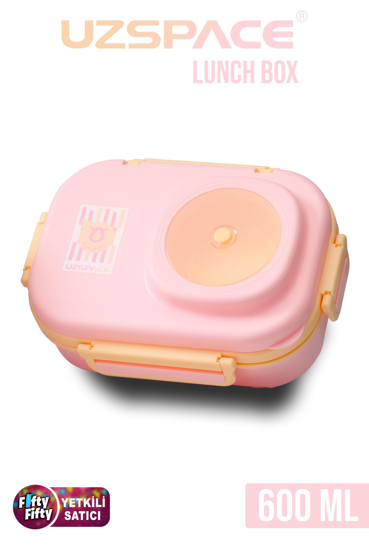 Uzspace 600 ML Çorba Kaseli-Çelik Kaşık Çatallı Paslanmaz Çelik Bento Lunch Box Yeni Nesil Sefer Tası-FFLBOX8021600 (Pembe)